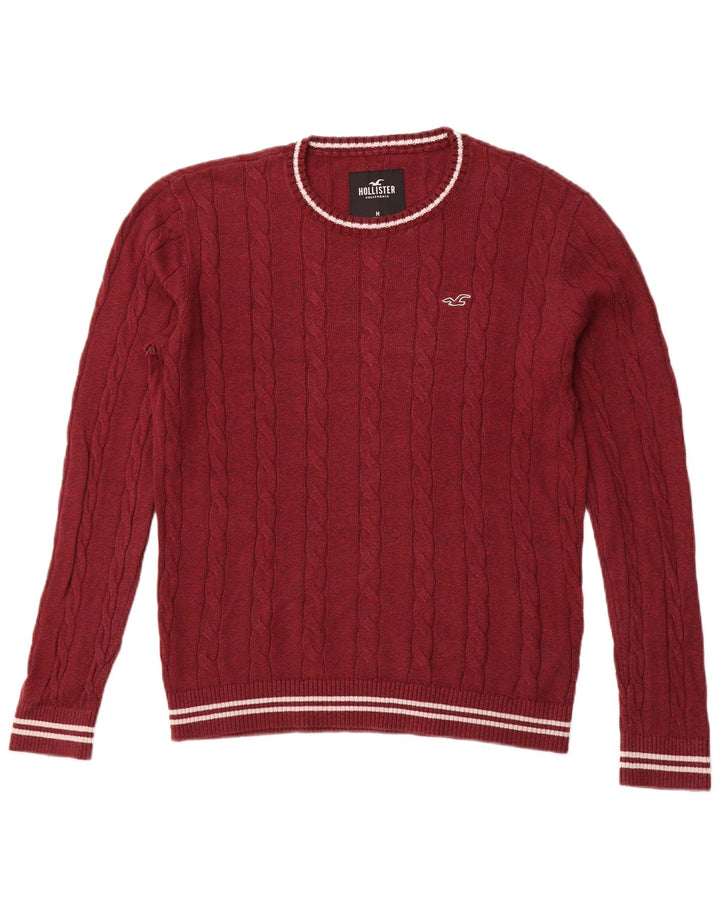 HOLLISTER Męski sweter z okrągłym dekoltem, średniej wielkości bordowa bawełna