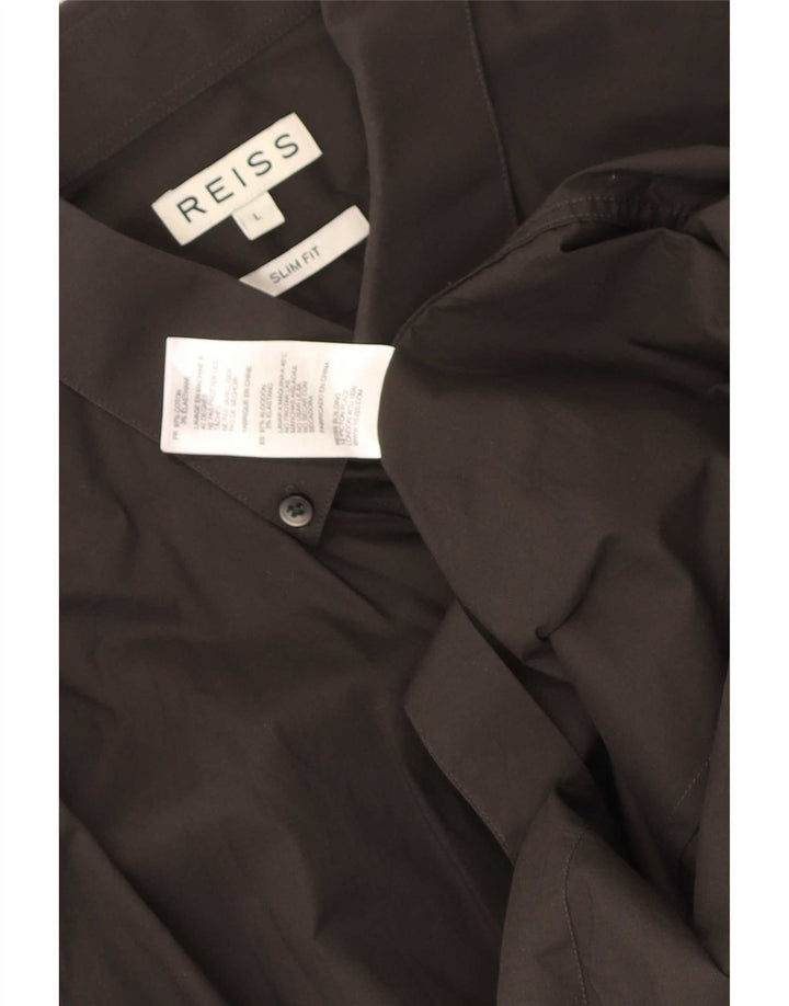 Koszula męska Reiss Slim Fit, duża, czarna, bawełniana
