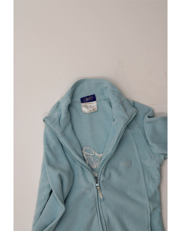 REEBOK Womens Graphic Fleece Jacket UK 10 Small Blue Vintage Reebok and Second-Hand Reebok from Messina Hembry 