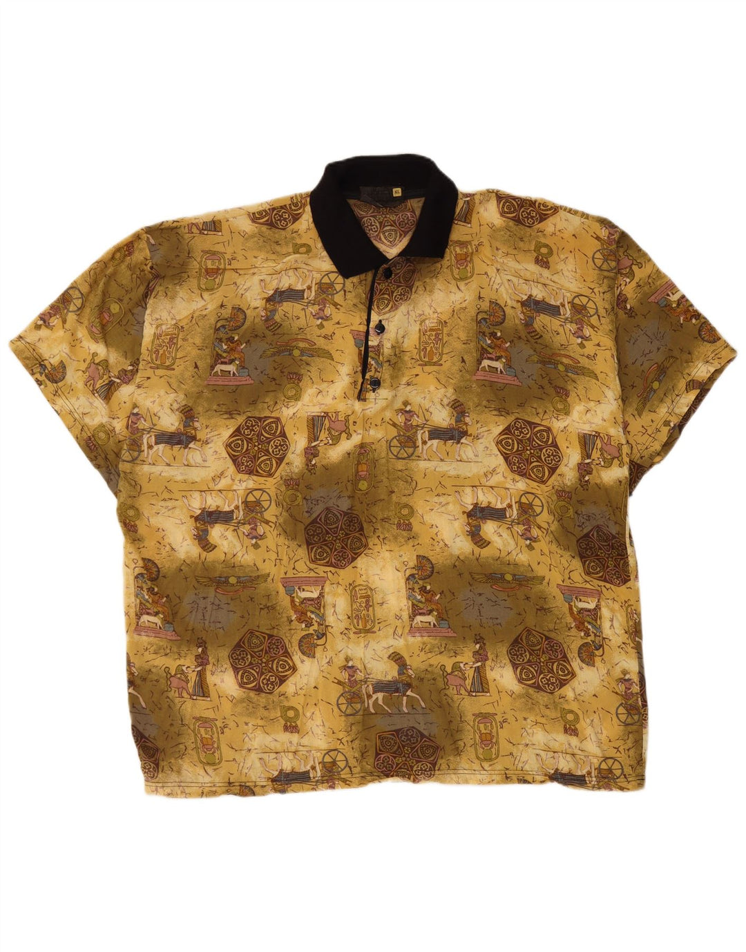 Męska koszulka polo w stylu vintage z abstrakcyjnym wzorem, XL, żółty Rayon