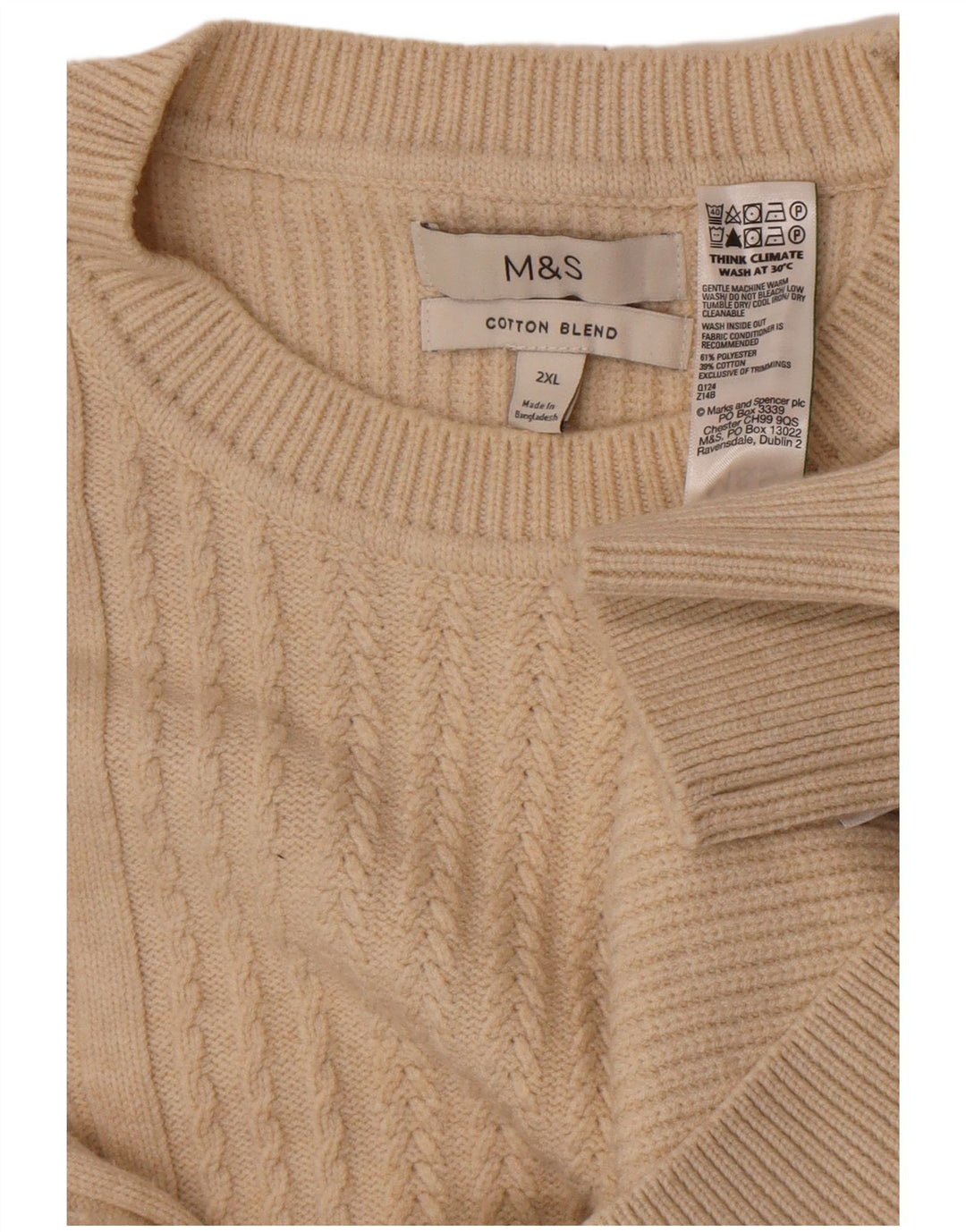 Marks & Spencer Męski sweter z okrągłym dekoltem 2XL, beżowy poliester