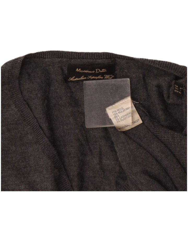 Męski sweter Massimo Dutti z dekoltem w kształcie litery V, duży, szary, wełniany