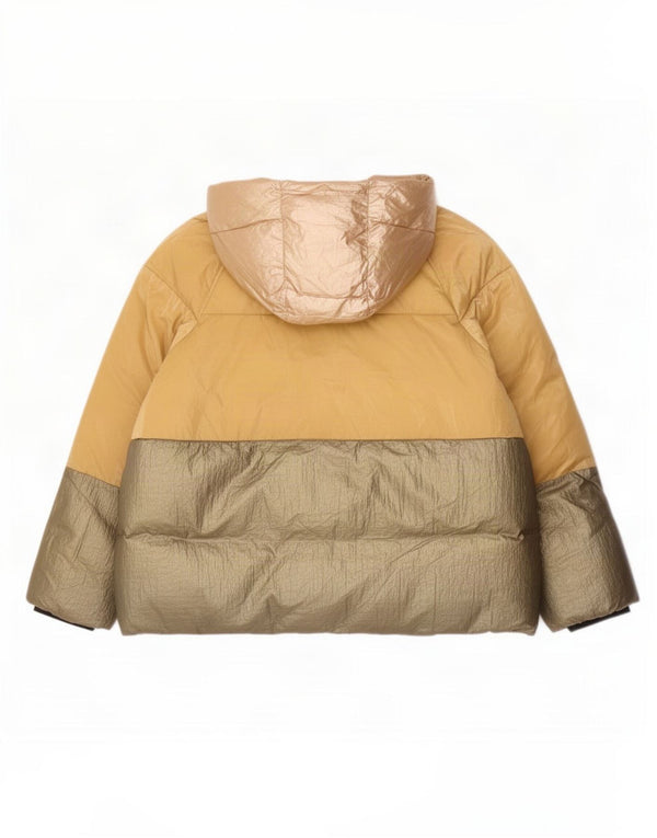 Zara Womens Hooded Oversized Padded Jacket UK 16 Large Gold Colourblock