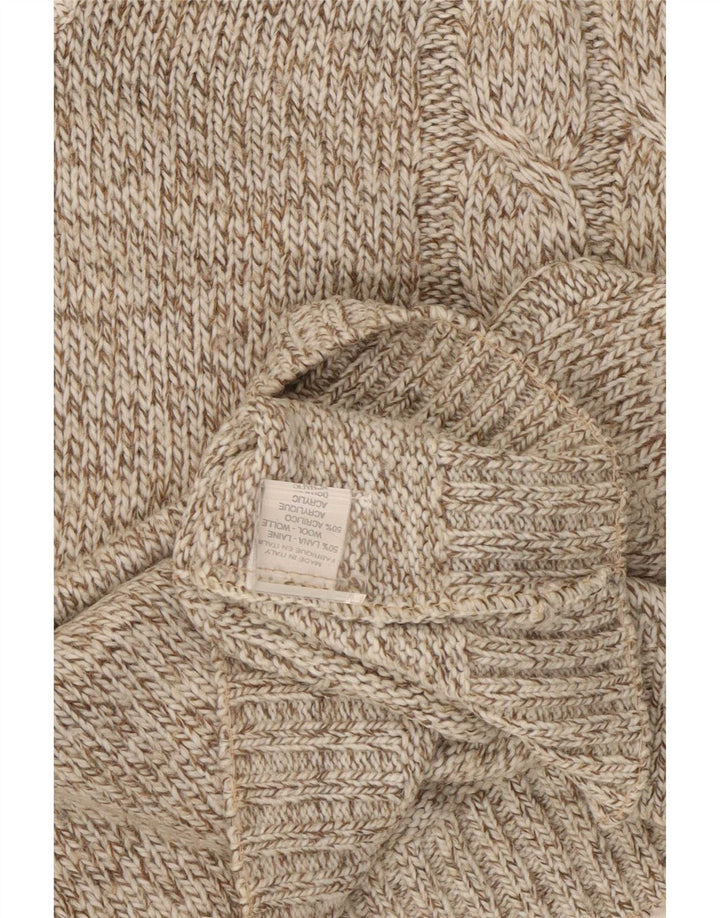 Vintage męski sweter z dekoltem w kształcie litery V, XL, brązowa, wełniana nakrapiana