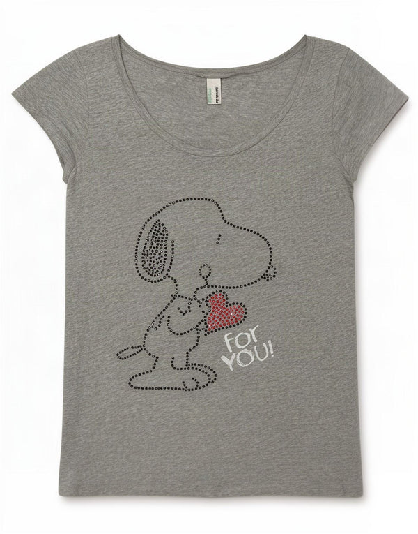 T-shirt damski Benetton Peanuts Graphic Top UK 14 Średni szary nakrapiany