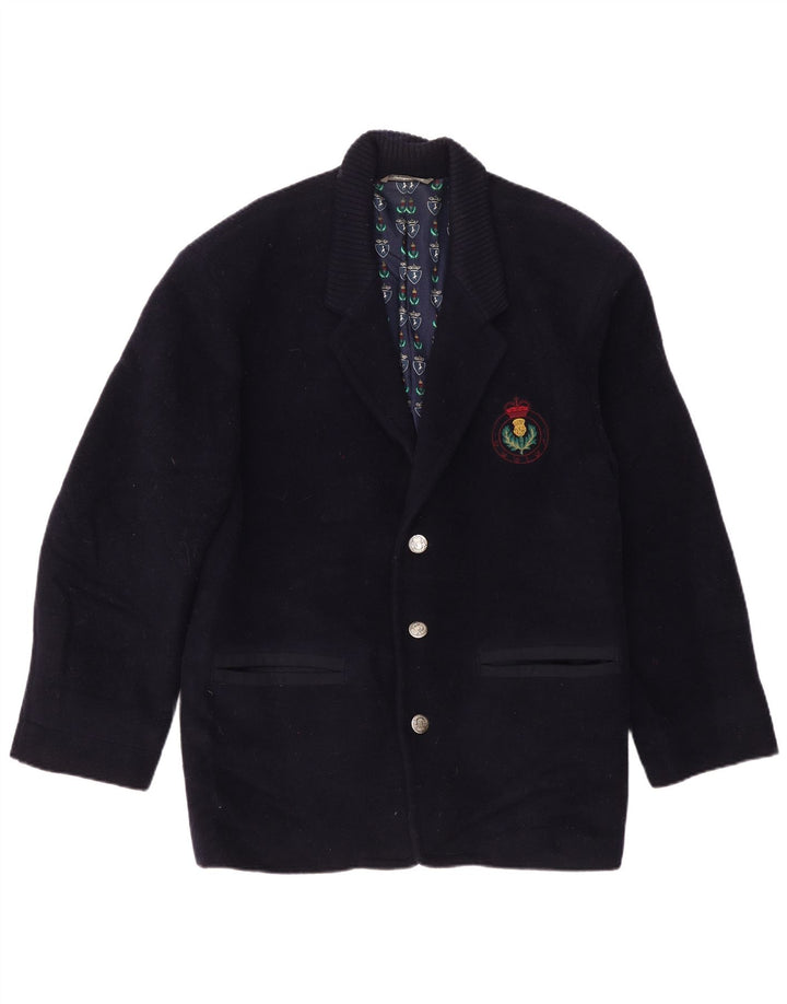 Płaszcz męski w stylu vintage UK 36 Mały granatowy z dziewiczej wełny