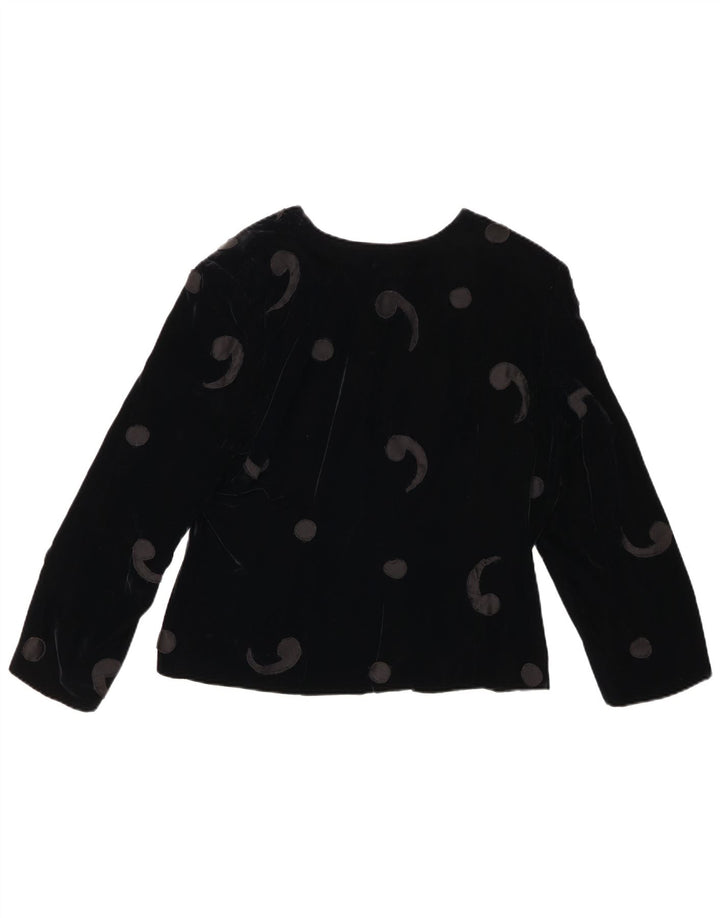 VINTAGE Damska marynarka zapinana na 5 guzików, aksamitna marynarka UK 12, średnia czarna Paisley