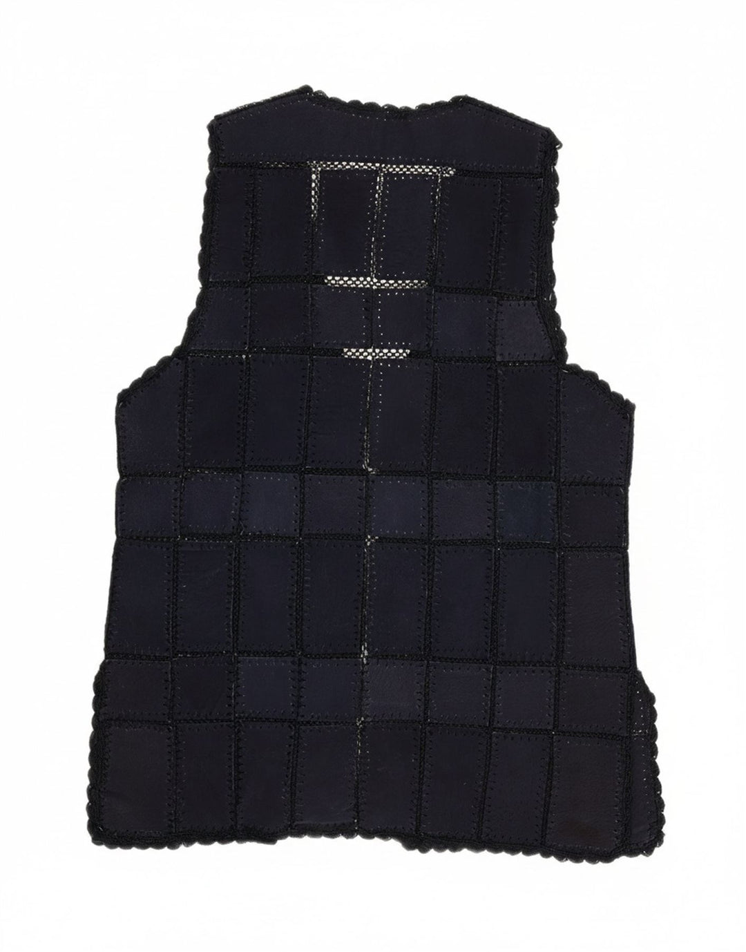 VINTAGE Womens Longline Gilet UK 16 Large Navy Blue Patchwork Vintage Vintage and Second-Hand Vintage from Messina Hembry 