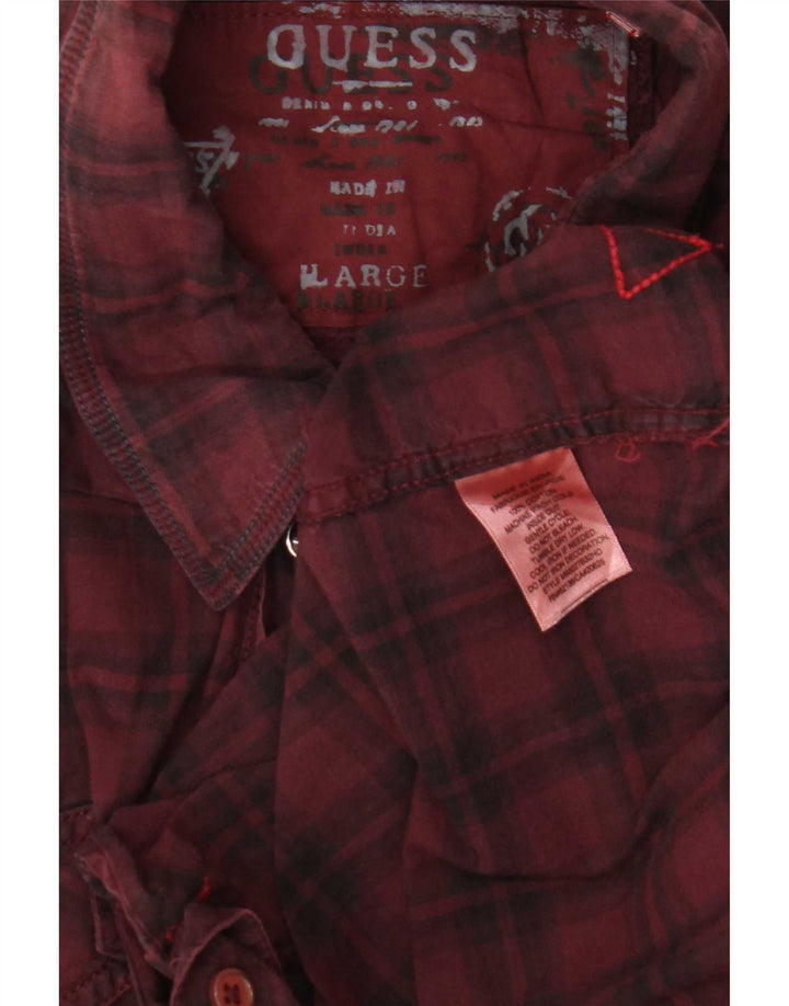 Męska koszula flanelowa Guess z grafiką, duża, bordowa, bawełniana w kratkę
