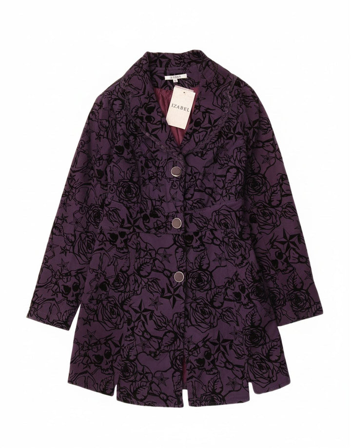 IZABEL Womens Overcoat UK 12 Medium Purple Floral
