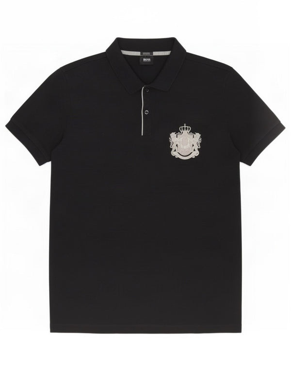 Męska koszulka polo Hugo Boss o regularnym kroju, duża, czarna, bawełniana