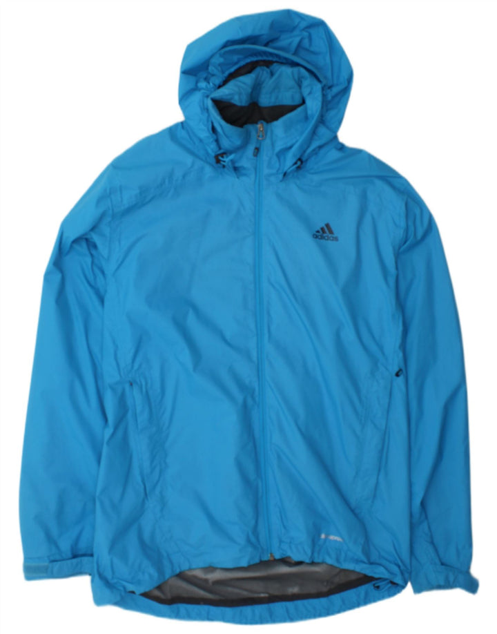 Męska kurtka przeciwdeszczowa Adidas z kapturem UK 40, duża niebieska nylonowa