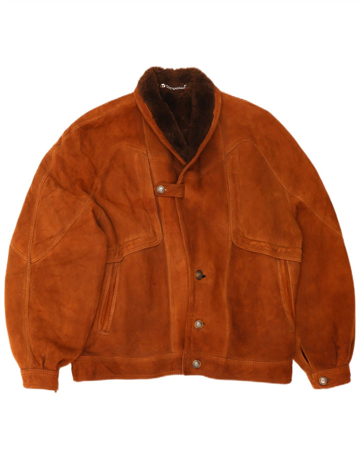 Vintage męska kurtka shearling IT 54 2XL brązowa