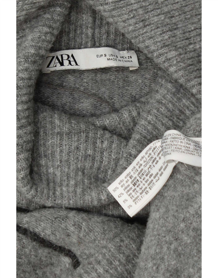 Damski sweter oversize Zara z golfem UK 10, mały, szary, akrylowy