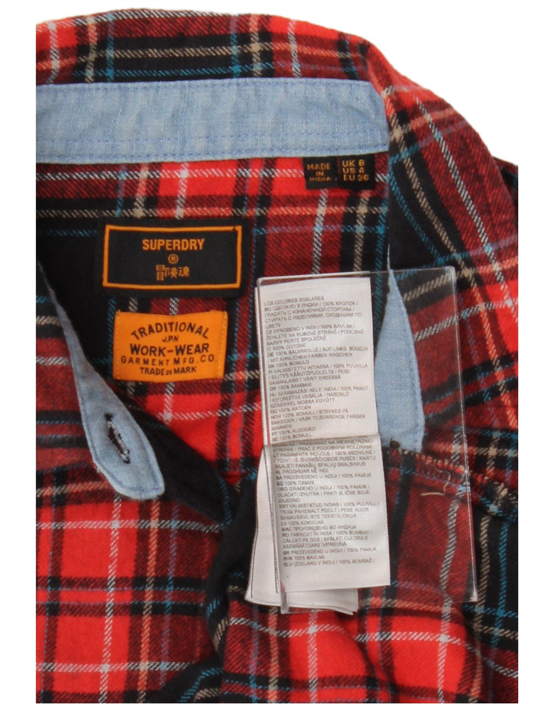 SUPERDRY Damska koszula flanelowa UK 8, mała, bawełniana w czerwoną kratę