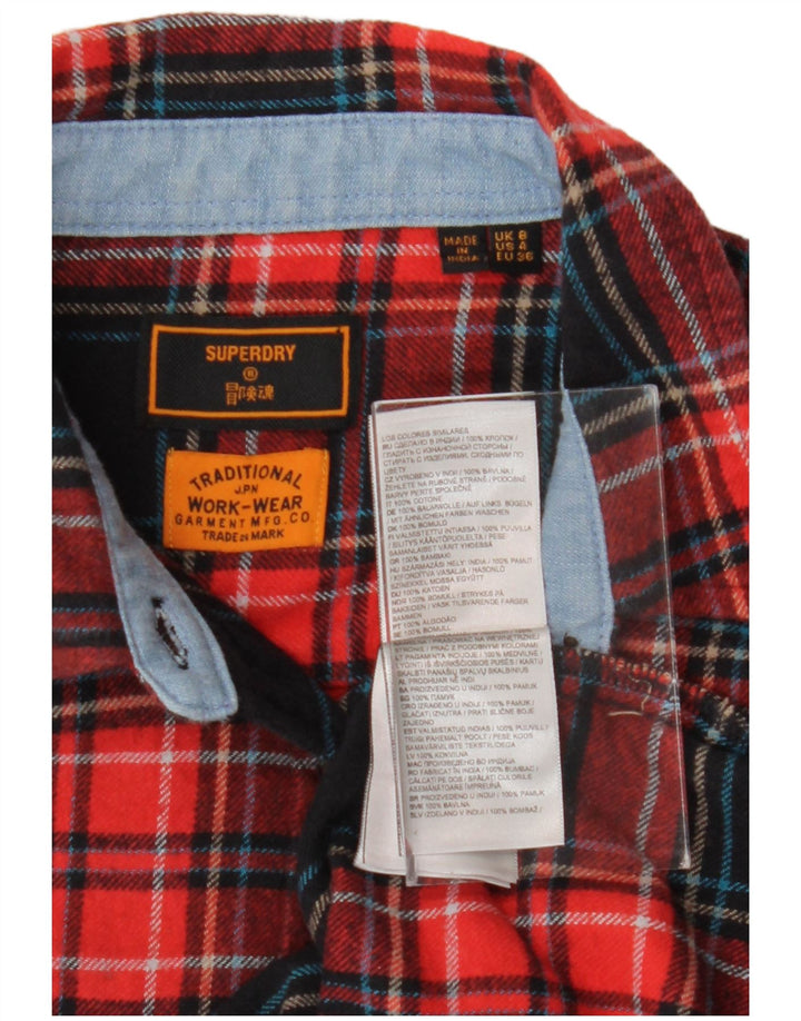 SUPERDRY Damska koszula flanelowa UK 8, mała, bawełniana w czerwoną kratę
