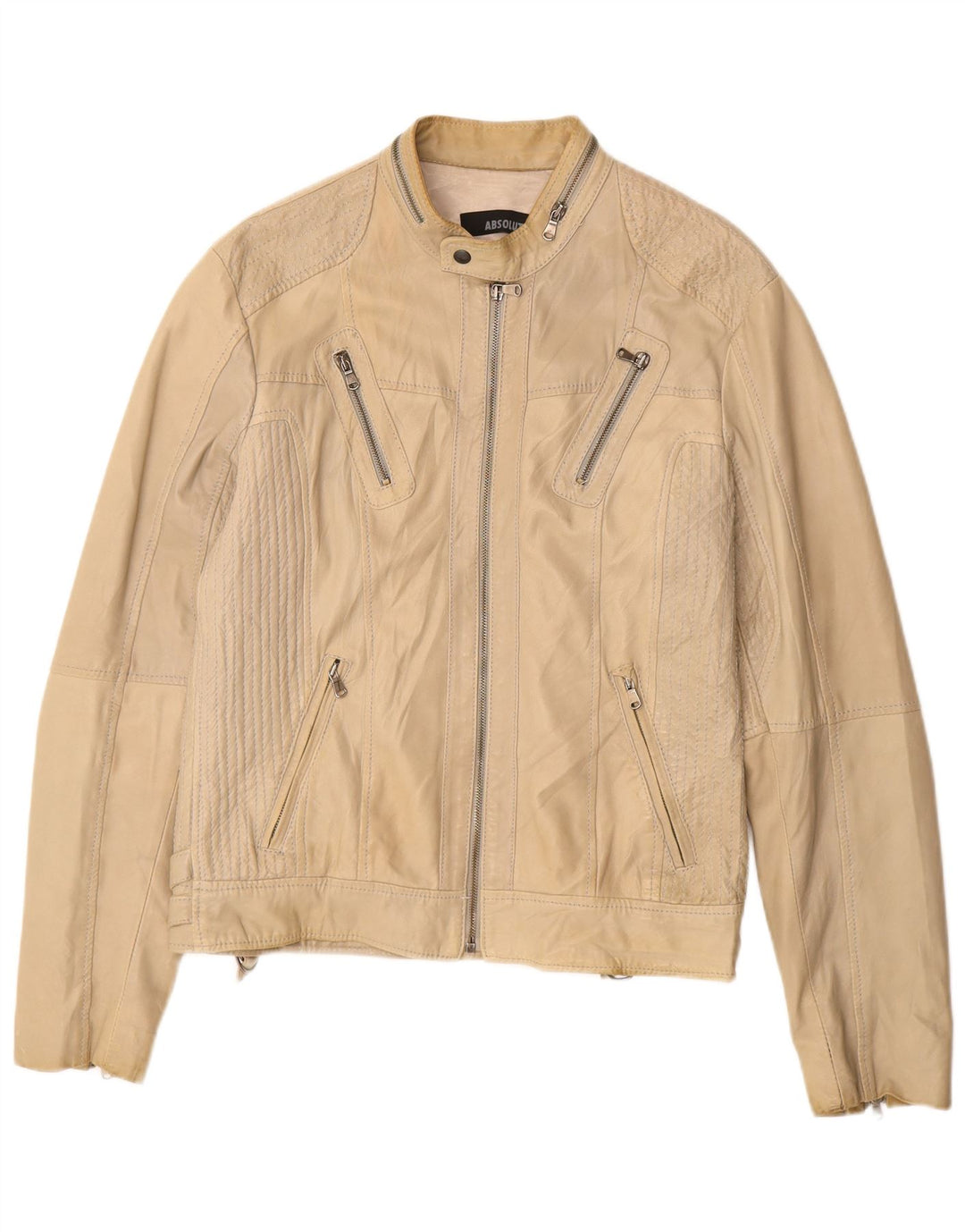 Vintage damska kurtka skórzana UK 16 duża beżowa skóra