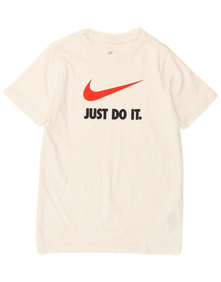 Chłopięcy T-shirt z grafiką Nike, 10-11 lat, średnia biała bawełna
