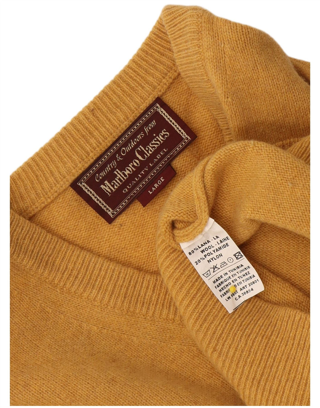 Marlboro Classics Męski sweter z dekoltem w kształcie litery V, duży, żółty, wełniany
