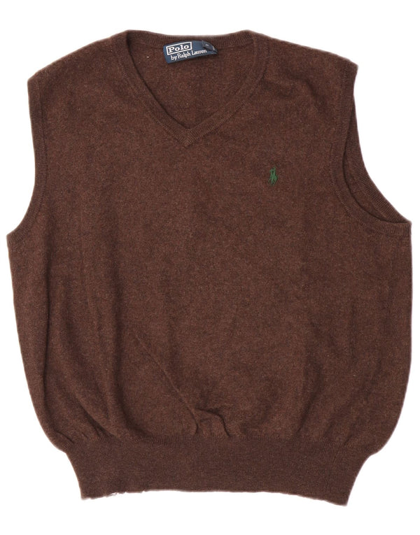 Damski podkoszulek Polo Ralph Lauren z krótką kamizelką, duży, brązowy, wełna merynosów