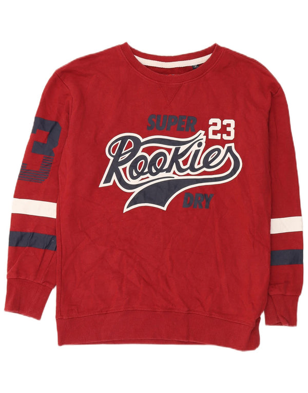 Męski sweter z grafiką Superdry, mały, czerwony, bawełniany w bloki kolorów