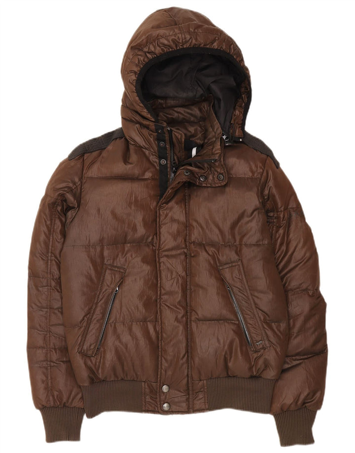 Męska ocieplana kurtka bomber z kapturem i kapturem Gas UK 36, mały brązowy poliester
