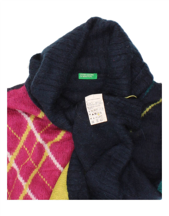 BENETTON Damski sweter z wywijanym dekoltem UK 14 Średni granatowy