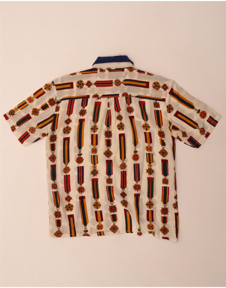 Damska bluzka koszulowa w stylu vintage w abstrakcyjny wzór UK 14 Średni biały blok kolorów