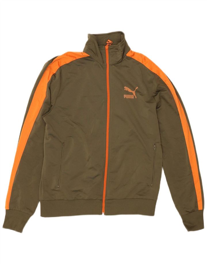 Męska kurtka dresowa Puma, średnia, khaki, poliester z blokami kolorów