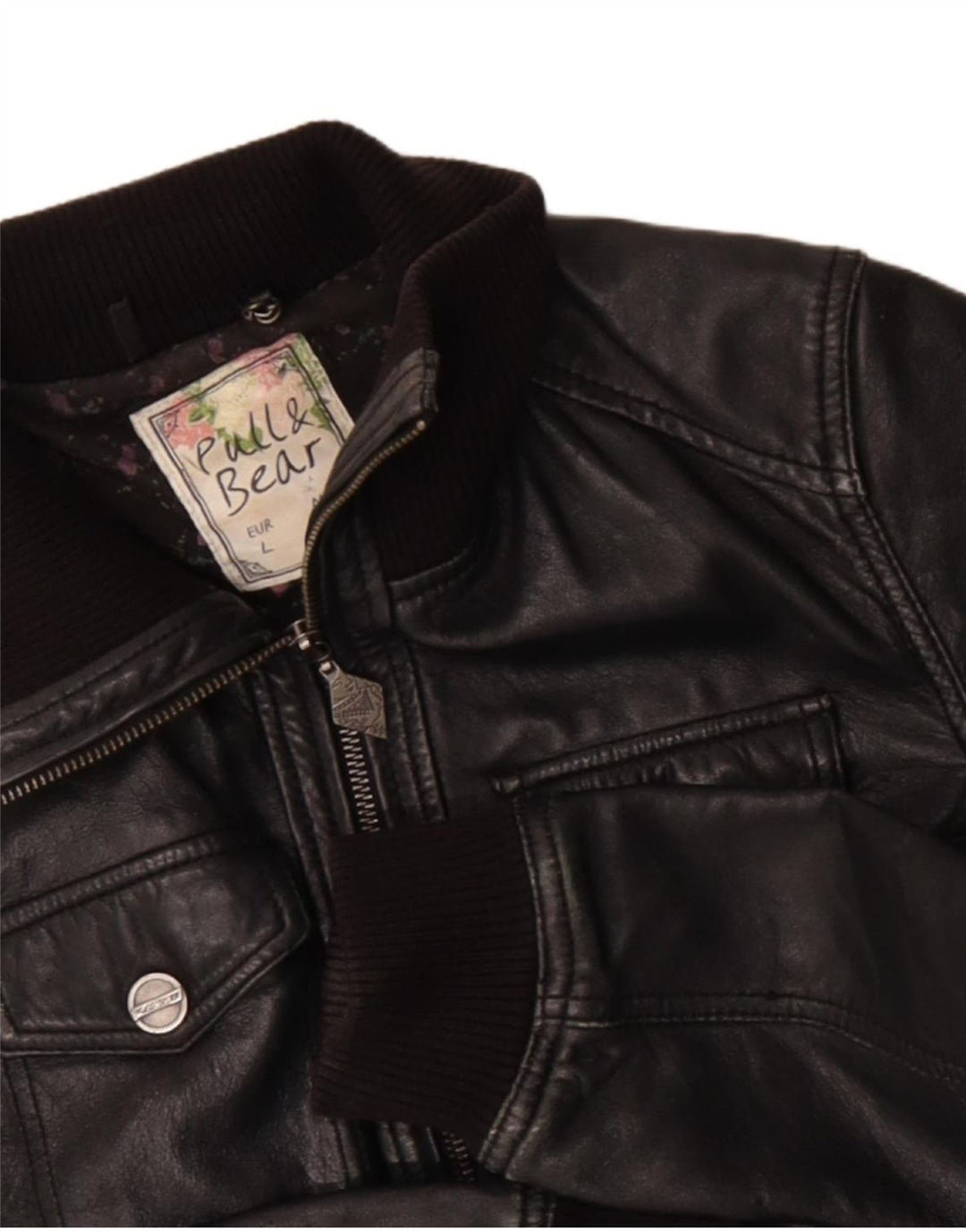 Damska kurtka skórzana Pull & Bear UK 14, duża czarna skóra