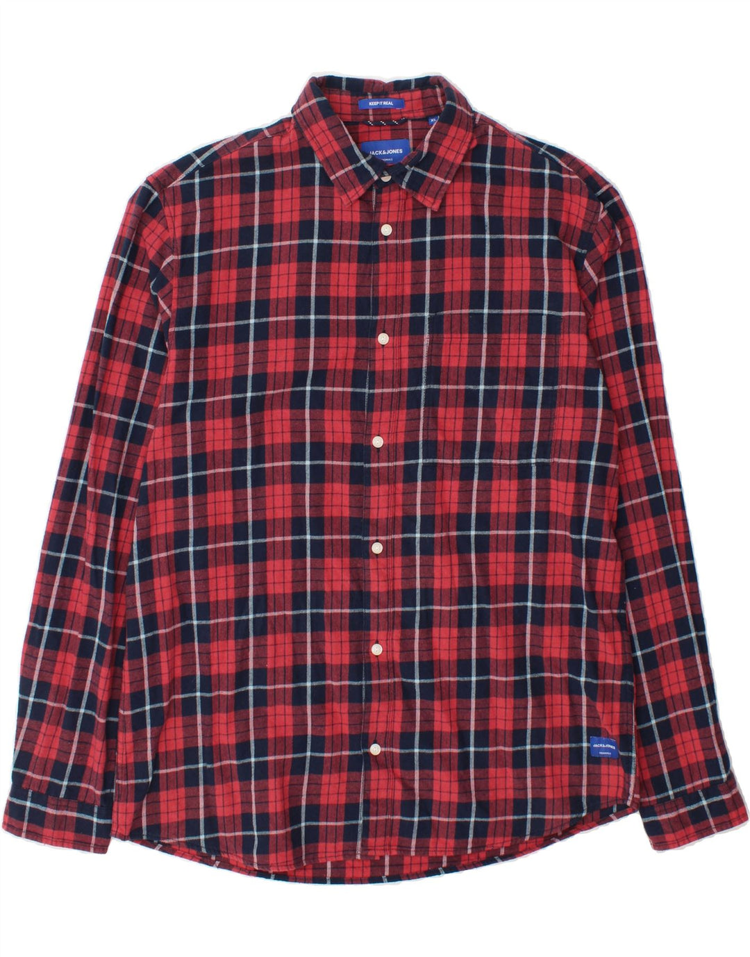 JACK & JONES Mens Flannel Shirt XL Red Check Cotton Vintage Jack & Jones and Second-Hand Jack & Jones from Messina Hembry 