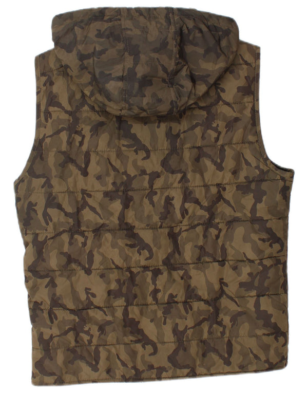 Zara Mens Hooded Padded Gilet UK 38 Medium Khaki Camouflage Polyester