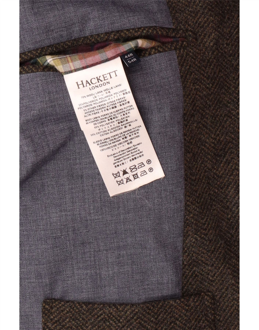 HACKETT Męska marynarka zapinana na 3 guziki UK 44 XL Brązowa wełna w jodełkę