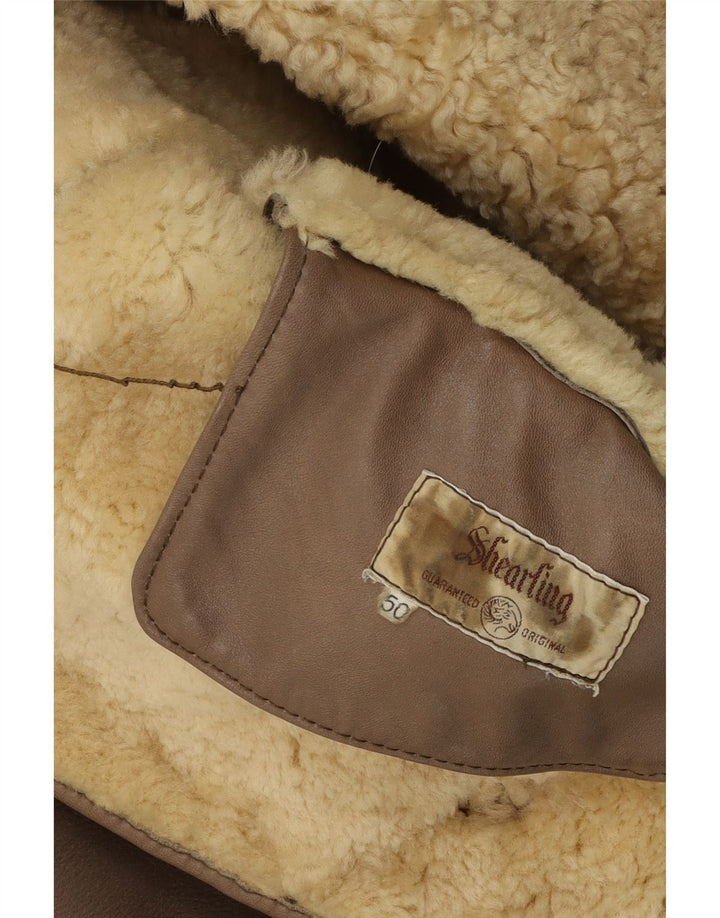 Vintage męska kurtka shearling IT 50 duża szara skóra