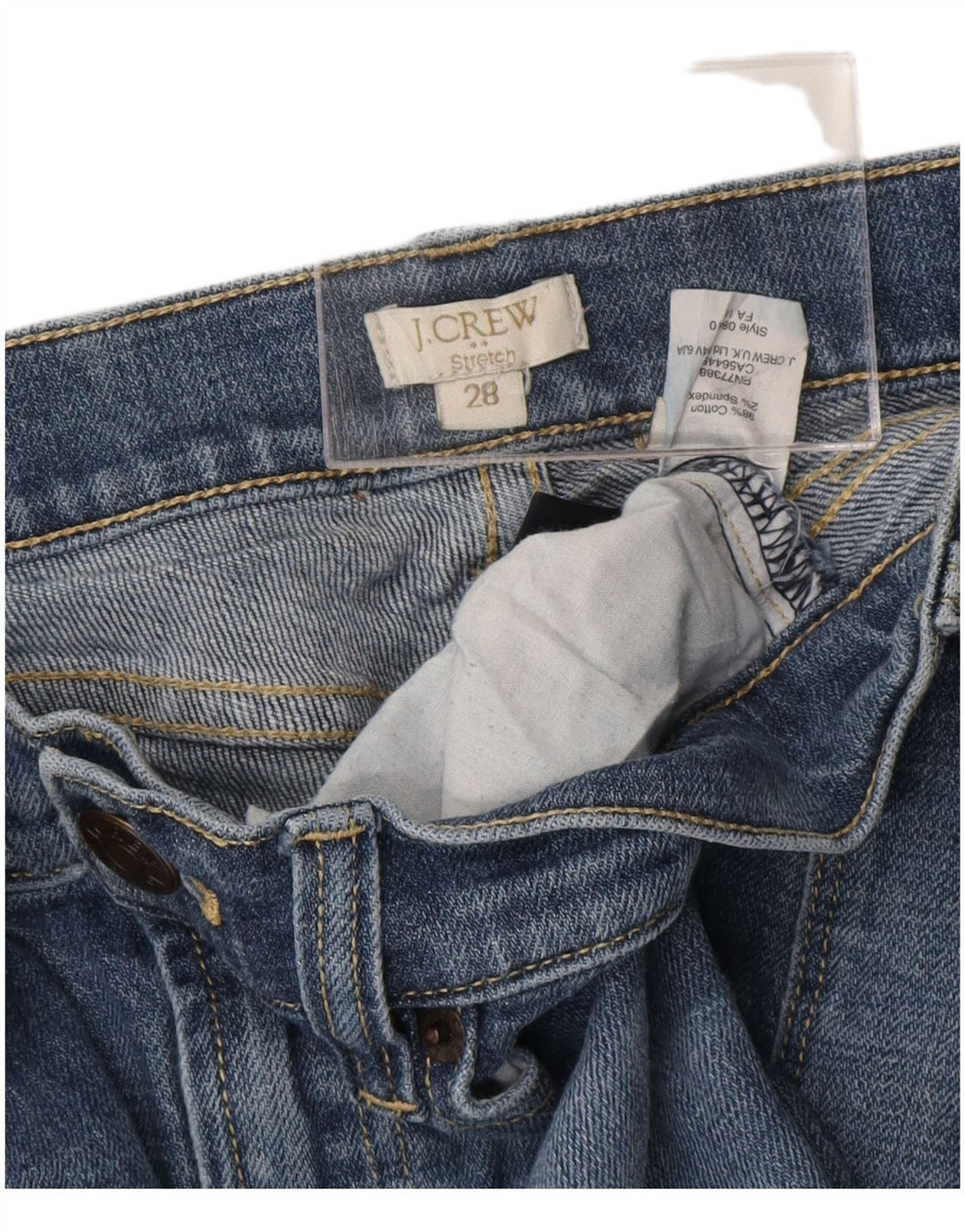 Damskie jeansy J. CREW w trudnej sytuacji, przycięte W28 25, niebieska bawełna