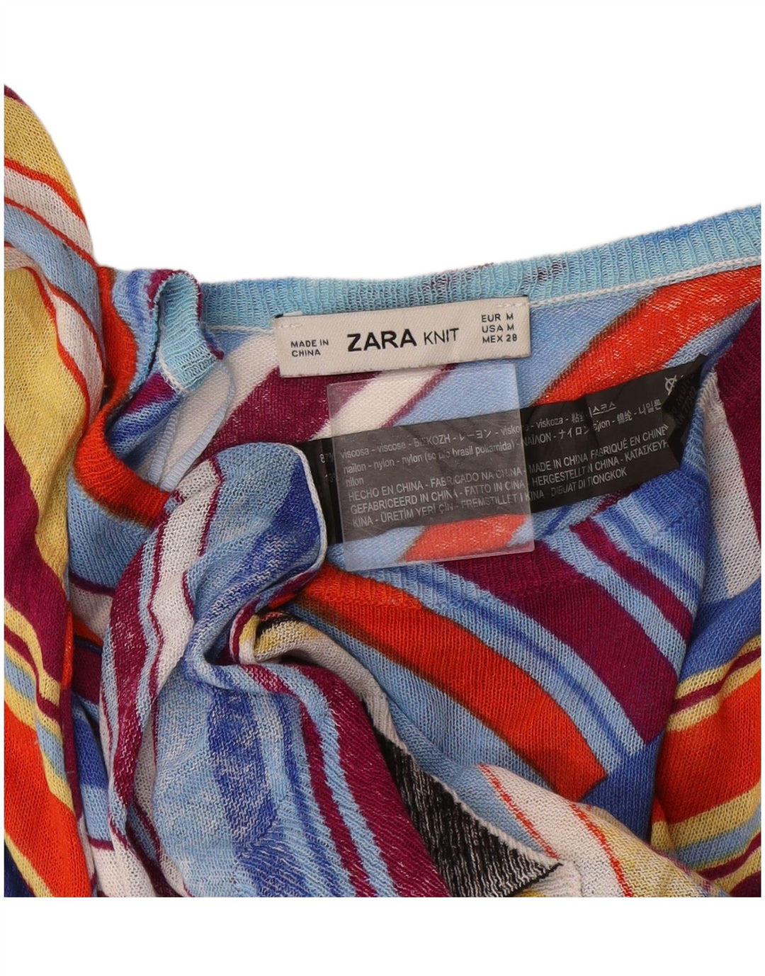 Damski sweter Zara z dekoltem w łódkę UK 12, średnie, wielokolorowe paski