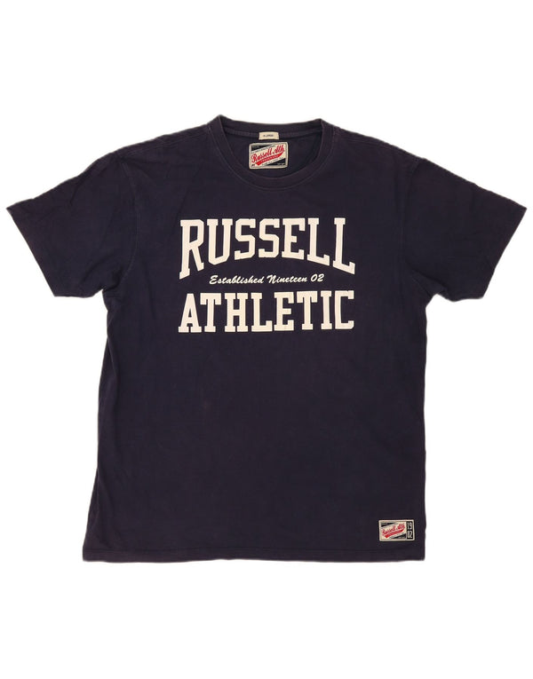 Męska koszulka z grafiką Russell Athletic Top XL, granatowa, bawełniana
