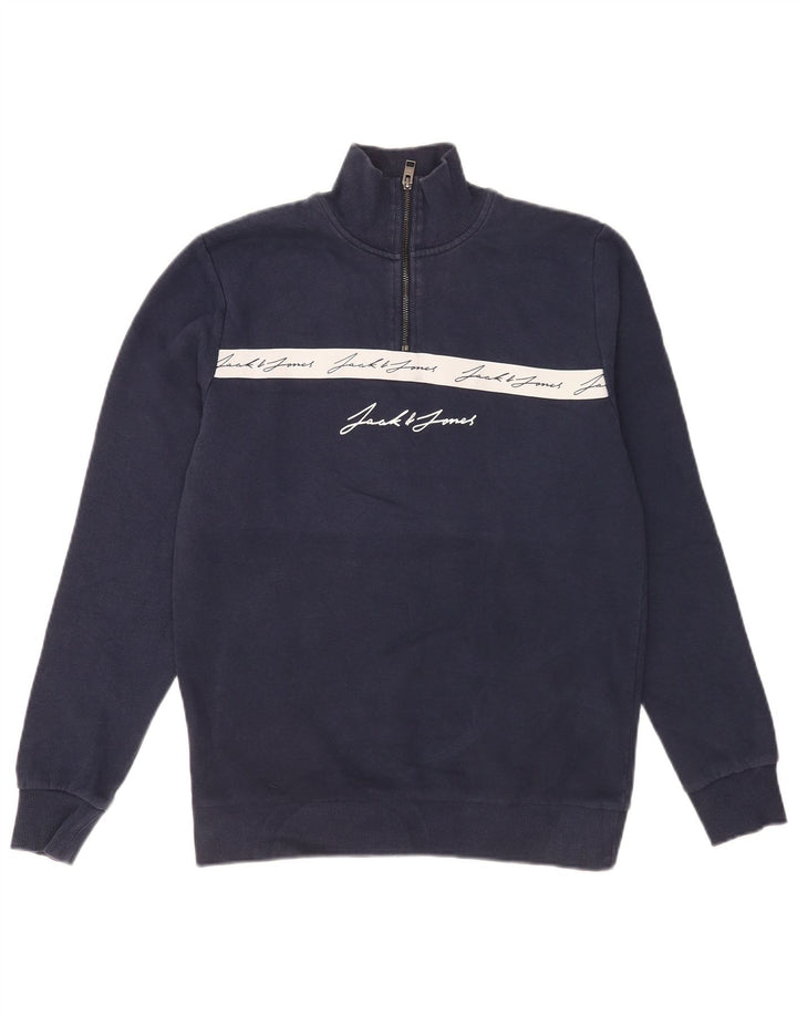 Męski sweter z grafiką Jack & Jones, średni granatowy, blok kolorów