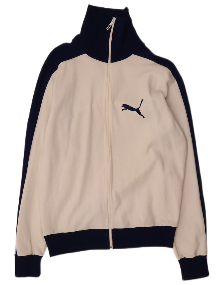 Damska kurtka dresowa Puma Graphic UK 16, duża, biała, z blokami kolorów