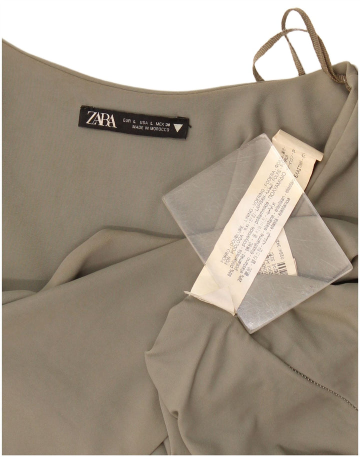 Damski krótki top Zara z długim rękawem, UK 14, duży, khaki, poliamid