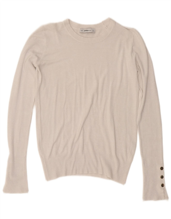 Sweter damski Zara z okrągłym dekoltem UK 10, mały, biały