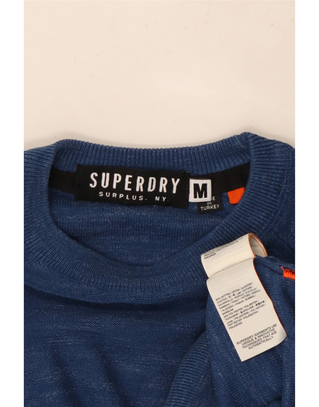 SUPERDRY Męski sweter z okrągłym dekoltem, bawełniany, w kolorze średniego błękitu