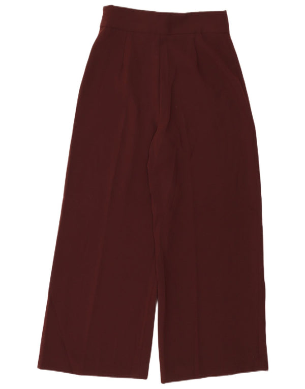 Zara Womens Wide Leg Casual Trousers Small W26 L26 Burgundy Polyester