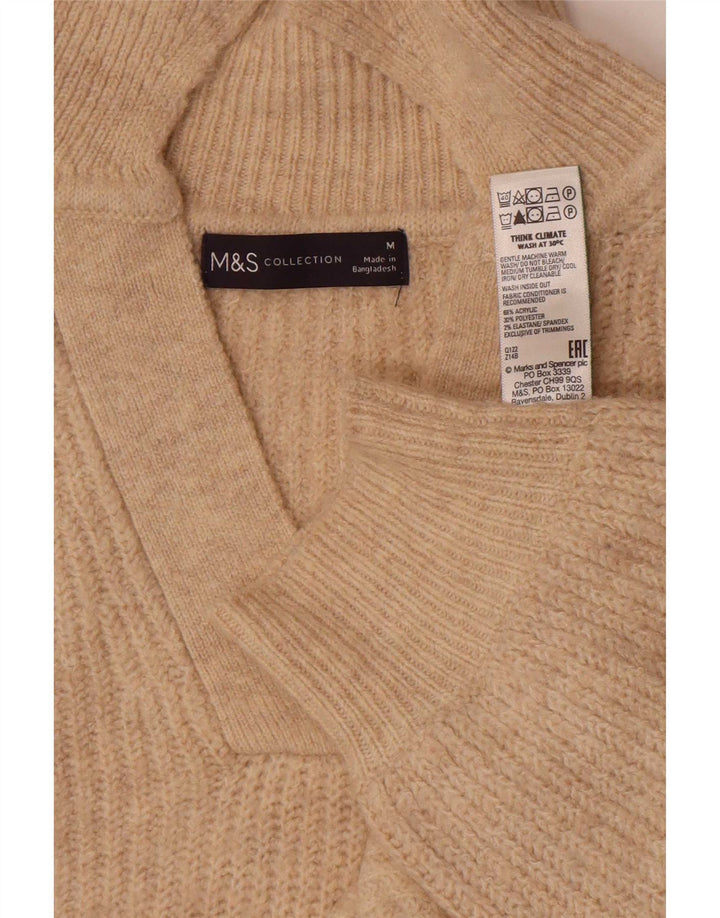 Marks & Spencer Damski sweter polo UK 14, średni beż, akryl