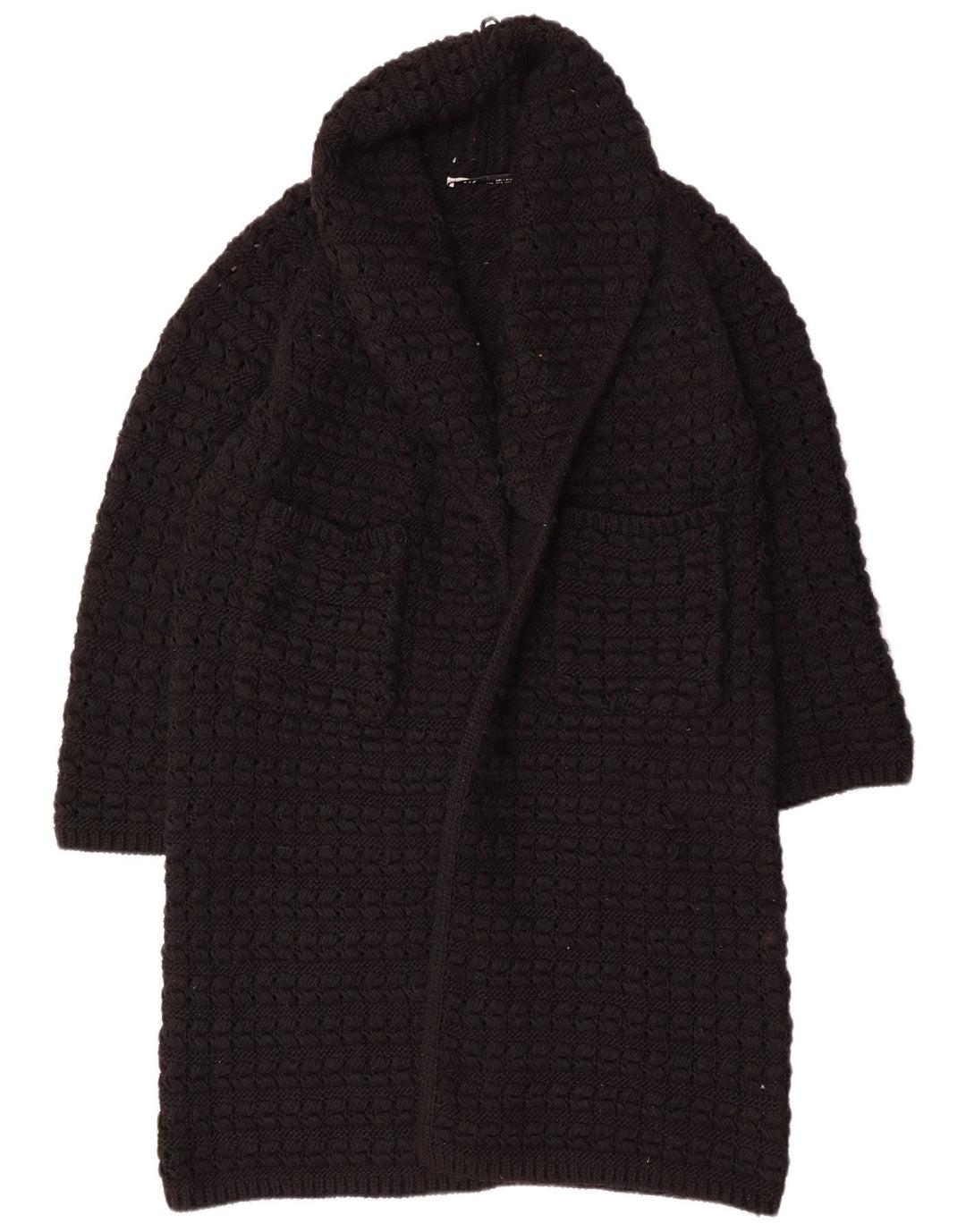 Damski, oversize'owy, długi, otwarty sweter rozpinany Zara UK 14, średni czarny