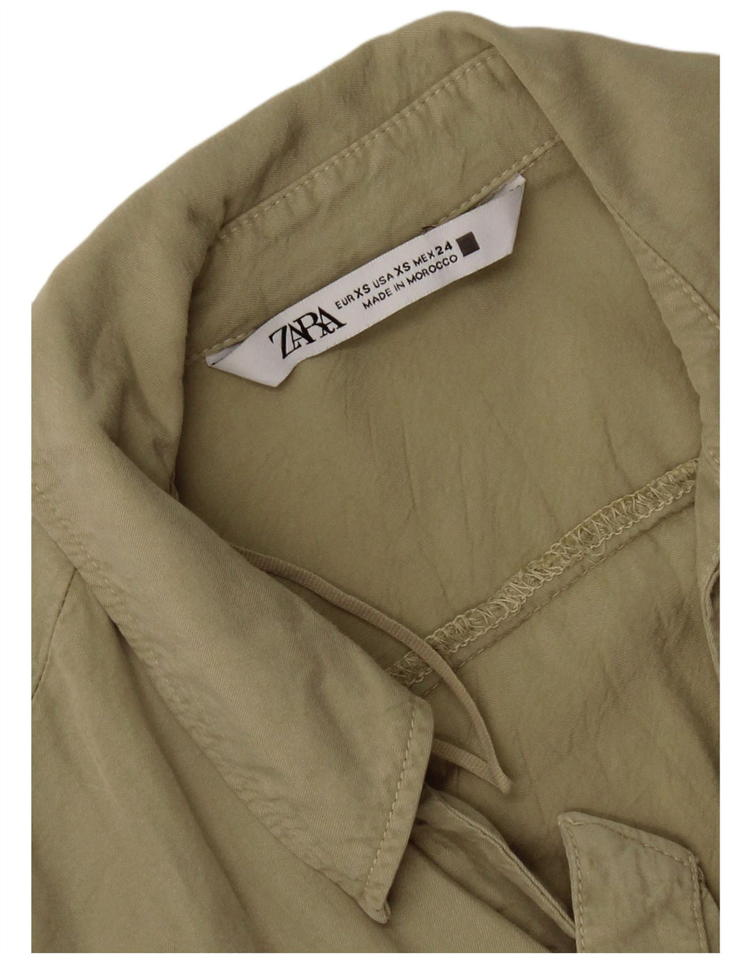 Damska bluzka koszulowa oversize z krótkim przodem i wiązaniem z przodu Zara UK 6 XS Khaki