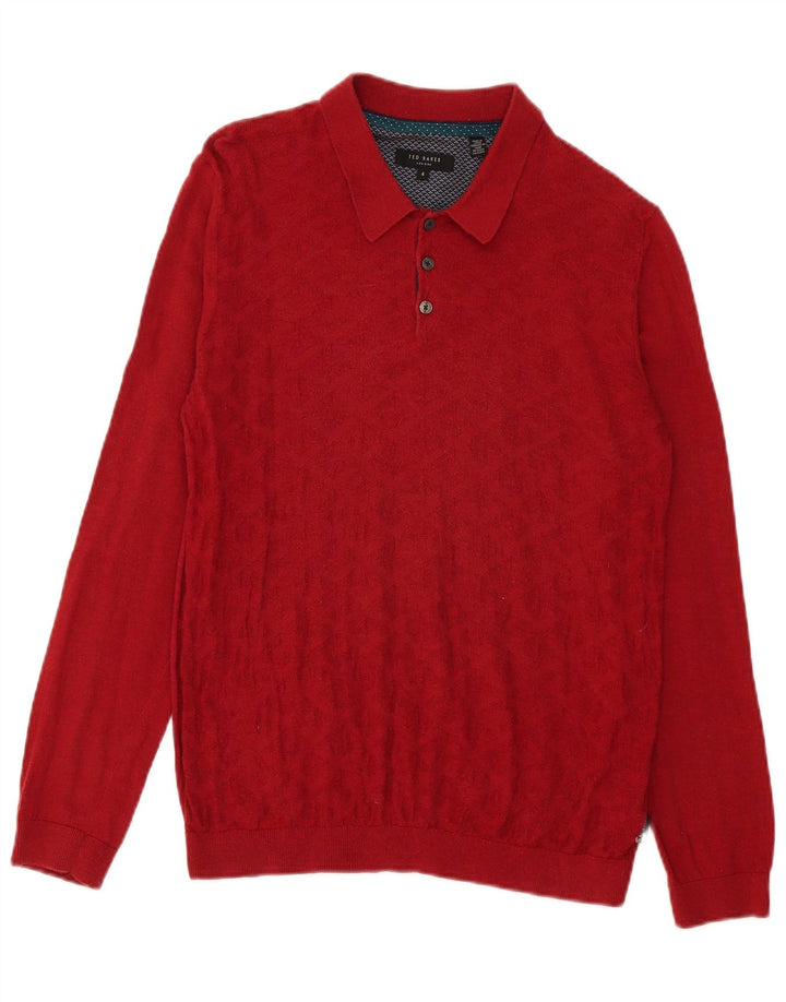 Męski sweter polo Ted Baker, rozmiar 4, duży, czerwony, z geometrycznej bawełny