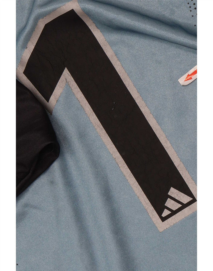 Adidas Męski graficzny top z długim rękawem, duży niebieski poliester z blokami kolorów