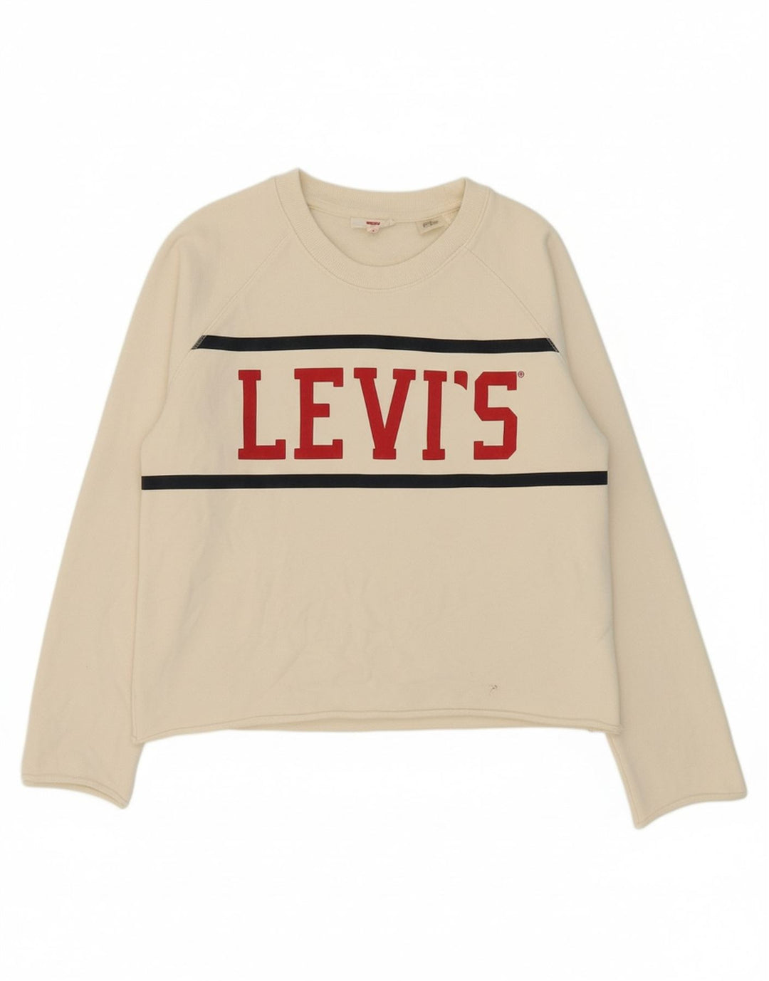 LEVI'S Girls Crop Graphic Sweatshirt Jumper 13-14 Years Medium Off White