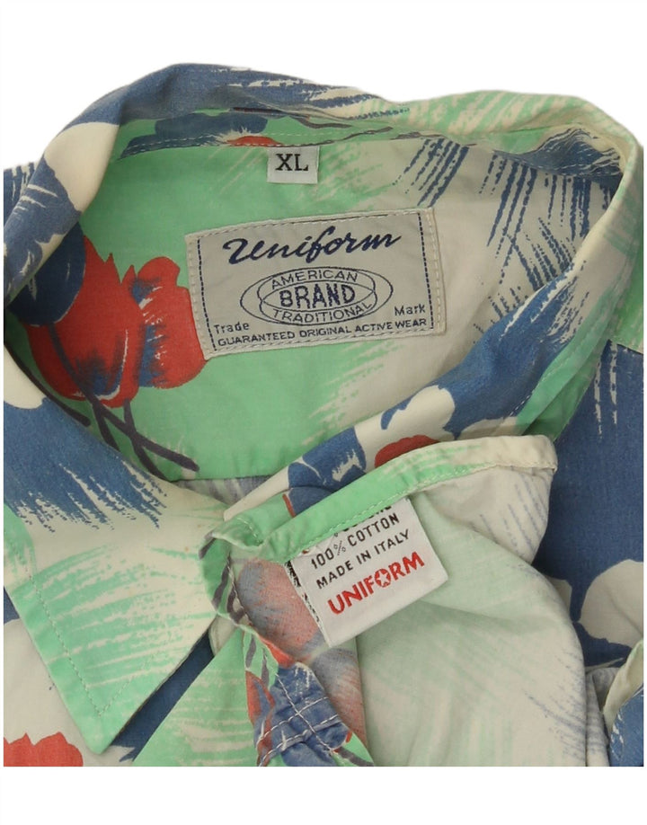 UNIFORMOWA Męska koszula z krótkim rękawem XL Zielona, bawełniana w kwiaty